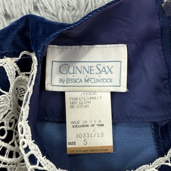 Gunne Sax Dress Women 5 Royal Blue VTG 80s Velvet Cottagecore Pilgrim Drop Waist - Picture 2 of 16